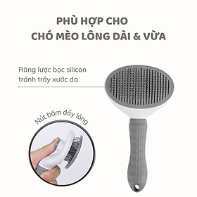 Lược chải lông chó mèo CLEAN có nút bấm đẩy lông tiện dụng - Dụng cụ chải lông thú cưng vệ sinh làm đẹp chăm sóc lông