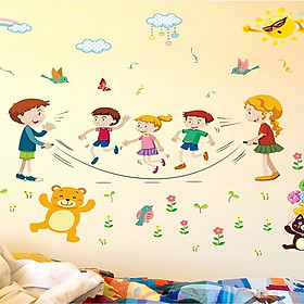 Decal dán tường bé chơi nhảy dây XL7195