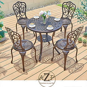 Bộ Bàn Ghế Sân Vườn 80cm Ngoài Trời Outdoor Ban Công (100% Nhôm Đúc) Hàng Nhập Khẩu 100%.