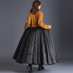 Duck Down Winter Maxi Skirts womens High Waist Casual Long Dress Black M