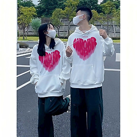 Áo khoác hoodie nỉ unisex mặc đôi kiểu trơn in nỗi TRÁI TIM form rộng mũ to hot trend 2024, áo hoodie cặp chống nắng phong cách hàn quốc