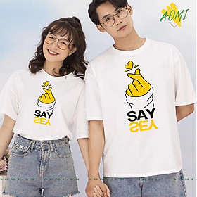 ÁO THUN UNISEX SAY YES PHÔNG NAM NỮ GIA ĐÌNH CẶP ĐÔI CÓ SIZE TRẺ EM AOMIVN