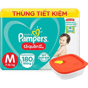 Tã quần Giữ dáng Pampers Megabox thùng tiết kiệm M180 - Tặng 1 hộp thủy tinh Lock&Lock thoát hơi 410ml (Màu Ngẫu Nhiên)