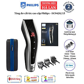 Tông đơ cắt tóc cao cấp Philips HC9420/15, lưỡi cắt thép không gỉ, dễ dàng điều chỉnh độ dài cắt (sản phẩm kèm túi đựng)- Hàng Chính Hãng