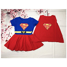 Đầm siêu nhân supergirl bé gái kèm áo choàng từ 9-27kg- thun cotton thấm hút mồ hôi, hình không bong tróc - Kiến Lửa