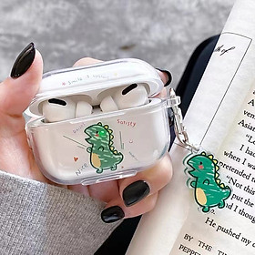 Ốp Bảo Vệ Case TPU Dành Cho Airpods Hình Khủng Long Xanh Có Khoá Treo