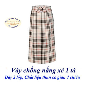 Váy chống nắng xẻ 1 tà Dày 2 lớp, Chất liệu vải thun 4 chiều siêu co giãn, In sọc đen đỏ, Chống nắng, Bảo vệ đôi chân