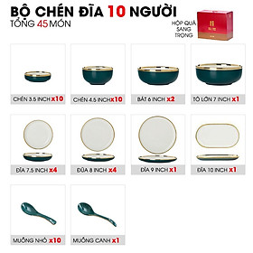Mua Bộ Chén Bát Đĩa Xanh Ngọc Lục Bảo Viền Vàng Phong Cách Bắc Âu Sang Trọng