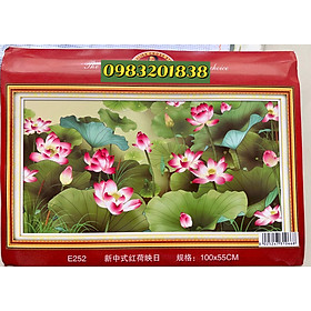 Tranh thêu kín Hoa sen E252, kích thước 100 x 55 cm