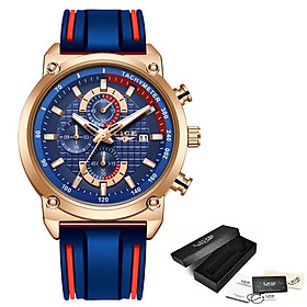 2023 LIGE MEN MENS WATCH TOP Top Brand Sucy Dial Đồng hồ nam thời trang silicone không thấm nước Quartz Gold Watch Men Sport Chronograph Màu sắc: Rose Glod Blue