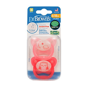 [ PV22006 - Hồng ] Set 2 ty ngậm phát sáng dạ quang Prevent chỉnh nha, chống vẩu Dr.Brown's ( 6-18m )