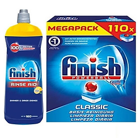 Combo Viên rửa bát Finish 110 viên + Nước làm bóng 800ml