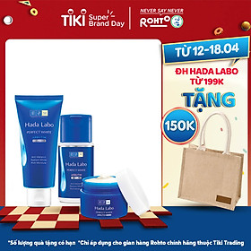 Bộ sản phẩm dưỡng trắng da tối ưu Hada Labo Perfect White (Kem rửa mặt 80g + Dung dịch dưỡng 100ml + Kem dưỡng 50g)