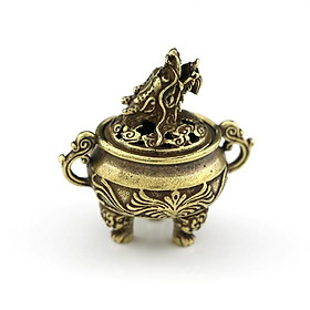 Mô hình vạc đồng 3 chân với nắp chạm đầu rồng thích hợp trang trí phong thủy, đốt trầm hương