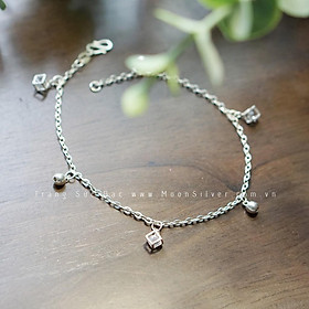 Lắc chân bạc, vòng chân bạc nữ hình vuông đính đá Cubic