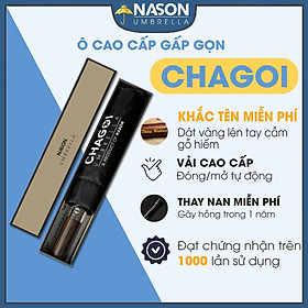 Dù tự động gấp gọn Nason Umbrella Chagoi cán gỗ hiếm, khắc tên, logo dát vàng, dù gấp gọn che nắng che mưa chống tia UV