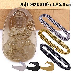 Mặt Phật Phổ hiền đá obsidian ( thạch anh khói ) 1.9cm x 3cm (size nhỏ) kèm vòng cổ dây chuyền inox rắn vàng + móc inox vàng, Phật bản mệnh, mặt dây chuyền