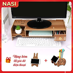 Mua Kệ để máy tính đa năng KM01 tặng kèm 2 giá đỡ điện thoại hộp đựng bút kệ màn hình máy tính để bàn bằng gỗ bền chắc có hộc cất bàn phím ngăn kéo hộc để tài liệu