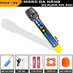 Bộ 2 Micro không dây đa năng Max 56 và Max 36 - Nâng cấp từ Max 39 - Hút âm tốt, Hạn chế hú rít - Sạc pin ngay trên mic - Pin sạc dung lượng cao - Màn hình LCD hiển thị tần số - Phù hợp mọi thiết bị - Micro karaoke - Hàng chính hãng