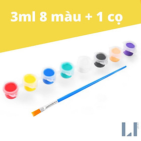 Bộ 8/12 màu acrylic 2ml /3m tặng kèm cọ vẽ. Màu vẽ acrylic chuyên dụng vẽ tranh, quần áo, giày, vẽ đất sét