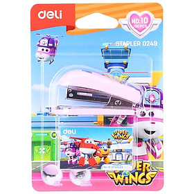 Bộ Bấm Ghim + Kim Bấm Số 10 Super Wings - Deli E0249 - Màu Hồng