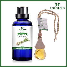 Combo tinh dầu sả chanh Lorganic (50ml) +tinh dầu sả chanh Lorganic treo xe hơi, tủ áo  (10ml) / Tinh dầu thiên nhiên nguyên chất/ Hương thơm thiền tịnh/ Thích hợp dùng với đèn xông và máy khuếch tán.