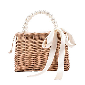 Summer Straw Bag Basket Handbag Double Handles for Market Shopping Decor