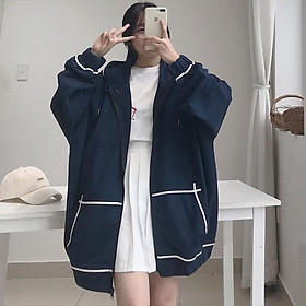  Áo khoác nỉ kiểu dáng hoodie form nữ viền kẻ phom rộng 3 màu cá tính