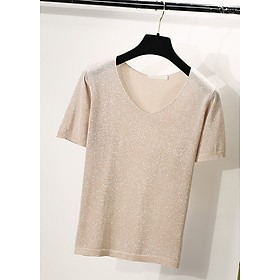 Áo kiểu nữ nhũ kim tuyến ngắn tay Đũi Việt DALE24