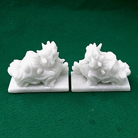 Mua Cặp Tượng Tỳ Hưu phong thủy đá trắng cẩm thạch đẹp tự nhiên Non Nước mini decor để bàn làm việc  để taplo ô tô  xe hơi  để tủ thần tài  decor trang trí đáng yêu - Hàng đá mỹ nghệ truyền thống