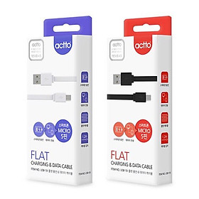 Cáp sạc Micro kiểu dáng phẳng dài 1,2m - Flat Charging & Data Cable Actto USB-19 Hàng Chính Hãng WHITE