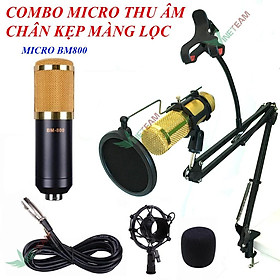Mua Combo Micro Thu Âm BM800 + Chân micro kẹp bàn + Màng lọc âm thanh+giá đỡ điện thoại -dc2343+dc4240