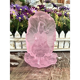 Mua Tượng Phật Bà Quan Thế Âm Bồ Tát ngồi đài sen cầu bình an đá lưu ly hồng đặt bàn làm việc  xe ôtô - Cao 16cm