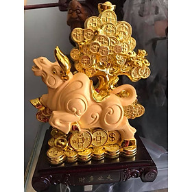 Tượng Trâu Vàng ÁNH KIM Mới KHÁC Đứng khối tiền Cây tài lộc Màu Vàng ÁNH KIM đặt bàn làm việc may mắn ạ Size cao 20cm x ngang 15cm x sâu 10cm