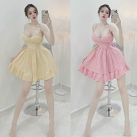 ĐẦM XOÈ KẺ CARO HAI DÂY CÚP NGỰC VIỀN BÈO DỄ THƯƠNG - QANU272