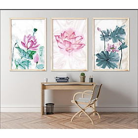Mua BỘ 3 TRANH CANVAS - HOA SEN TRANG TRÍ TREO TƯỜNG