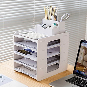 Mua Tủ kệ đựng hồ sơ NHIỀU NGĂN kệ sách khay tài liệu để bàn bàn làm việc KX54 bằng ván PVC màu trắng phong cách hiện đại sang trọng