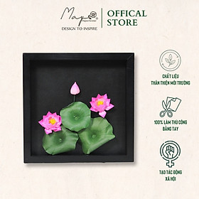 Tranh hoa giấy handmade trang trí cao cấp HOA SEN  HỒNG 25x25 - Maypaperflower Hoa giấy nghệ thuật