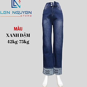 Quần jean nữ, suông, lưng cao, quần bò nữ dáng ôm, quần rin nữ có big size, cho 42kg đến 75kg, - Xanh Đậm