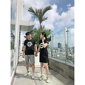 Set đồ đôi áo váy cặp CoupleTina 100% cotton cao cấp - Màu đen họa tiết vòng tròn