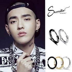 Khuyên tai tròn titan SANVADIO mạ Bạc-khuyên tai nam G-dragon- bông tai cực chất trẻ trung, thời thượng