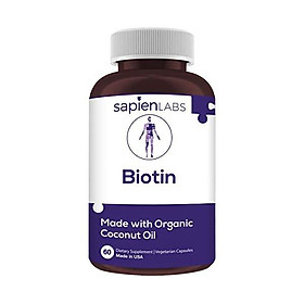 Biotin - Made in USA - 10,000mcg Coconut Oil – Premium Vegetarian Supplement by Sapien Labs (60 Pill Count)