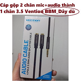 Đầu chuyển cổng 3.5 ra 2 cổng 3.5 mic và audio để kết nối điện thoại laptop với tai nghe micro Vention BBM BDA - Hàng chính hãng