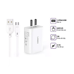 Mua Bộ cốc sạc  cáp sạc nhanh MicroUSB LANEX LCK-01AM cổng USB 2.1A dây 1M - Hàng chính hãng