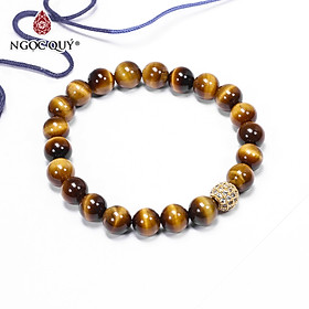 Vòng tay đá mắt hổ vàng nâu phối charm hợp kim đính đá mệnh thổ, kim - Ngọc Quý Gemstones