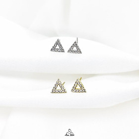 Khuyên tai nữ tam giác đính đá mạ vàng 14K và bạc 925 nguyên bản, bông tai Miuu Silver