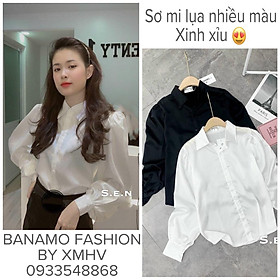 Hình ảnh Áo sơ mi cổ đức bo tay lụa bóng thời trang Banamo Fashion 374