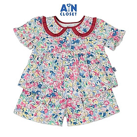 Bộ quần áo Ngắn bé gái họa tiết Hoa Xanh Hồng cotton - AICDBG7PIFLO - AIN Closet