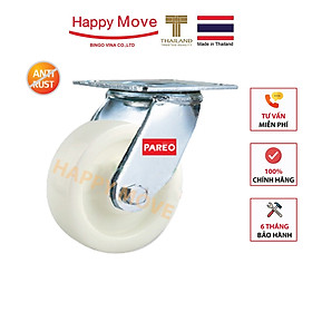 Bánh xe nylon trắng tải nặng càng Inox 304 xoay 360 độ - 100 - 125 - 150 - 200mm - Happy Move Thái Lan
