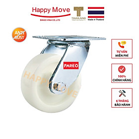 Bánh xe nylon trắng tải nặng càng Inox 304 xoay 360 độ  - 100 - 125 - 150 - 200mm - Happy Move Thái Lan
